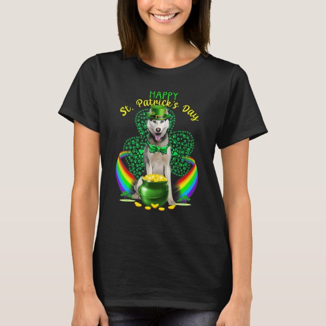 T-shirt Drôle Saint-Patrick heureux Husky Chapeau de Lepre (Devant)