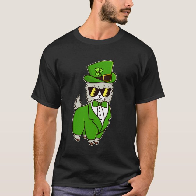 T-shirt Drôle Saint Patrick Jour Lama Feuille de Trèfle Ch (Devant)