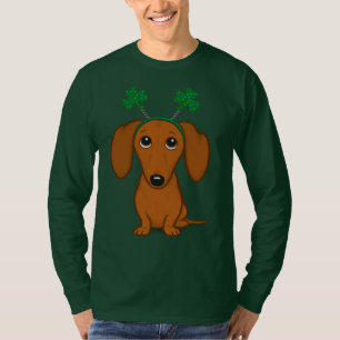 T-shirt Drôle Saint Patrick's Day Chien Dachshund Shamrock
