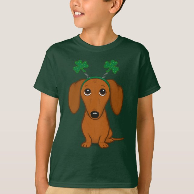 T-shirt Drôle Saint Patrick's Day Chien Dachshund Shamrock (Devant)