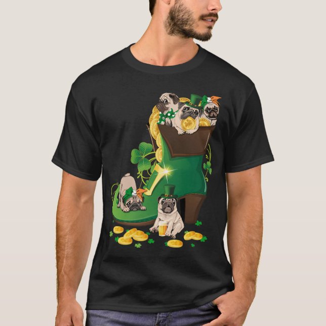 T-shirt Drôle Saint Patricks Pug chiot jour de shamrock ir (Devant)