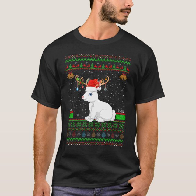 T-shirt Drôle Santa Hat Correspondant Laide Hare Arctique  (Devant)