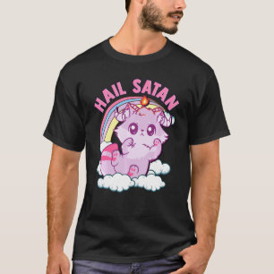 T-shirt Drôle Satanic Hail Satan Kitten mignon Rainbow Cat