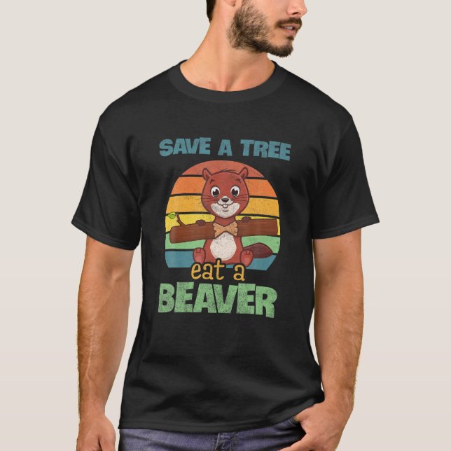 T-shirt Drôle Sauvez L'Arbre Mangez Le Castor Pour L'Avion (Devant)