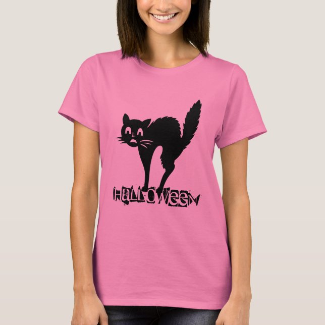 T-shirt Drôle Scary Chat Noir Halloween Typographie (Devant)