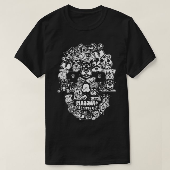 T-shirt Drôle Schnauzer Skull Dog Skeleton Halloween (Design devant)
