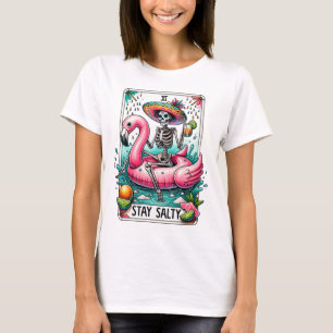 T-shirt Drôle Séjour Salé Flamant rose Float Skeleton Taro
