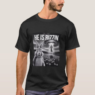T-shirt Drôle Selfie Bunny Pâques Il Est Rizzin Jésus UFO 