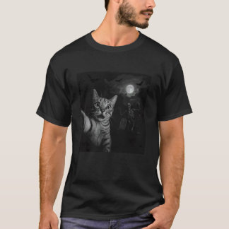 T-shirt Drôle selfie Halloween chat surpris effrayé spooky