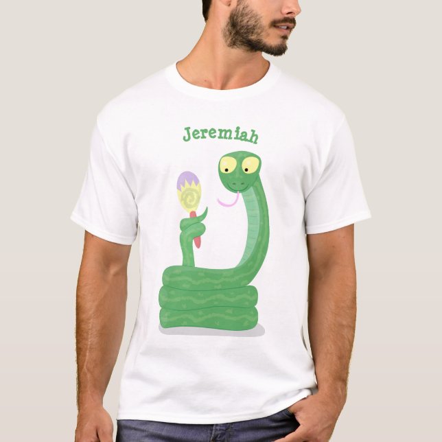 T-shirt Drôle serpent vert avec caricature maraca (Devant)