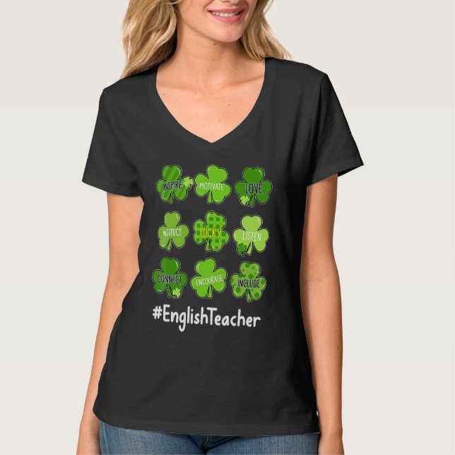 T-shirt Drôle Shamrock Enseigner Amour Anglais Enseignant  (Devant)