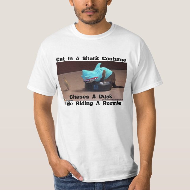 T-SHIRT DRÔLE SHARK-CAT CHASSANT LE CANARD SUR (Devant)