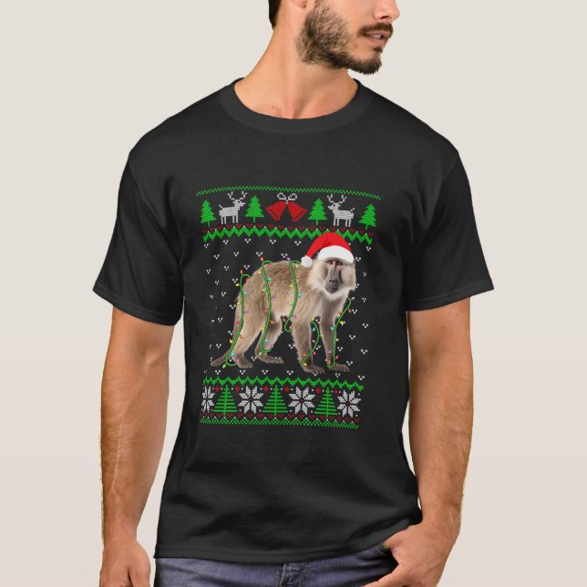 T-shirt Drôle singe éclaire laide laide doux arbre de Noël (Devant)