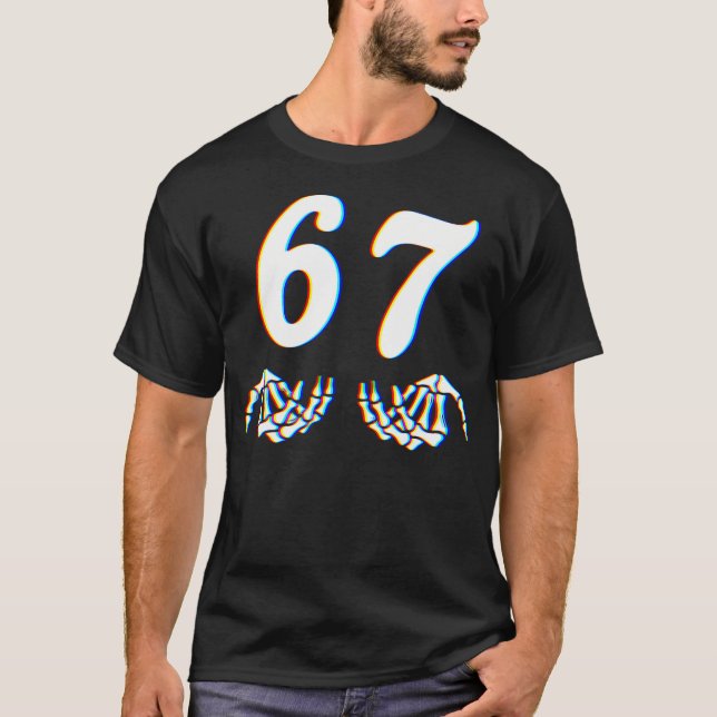 T-shirt Drôle Six Sept 6 7 Mème 67 Main de Squelette Hallo (Devant)