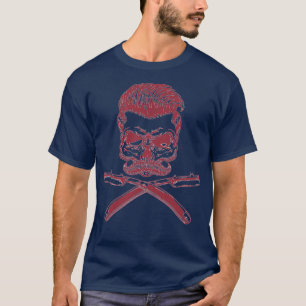 T-shirt Drôle Skeleton Barber head Design quoteBarbershopb