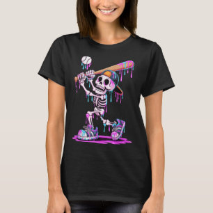 T-shirt Drôle Skeleton Baseball Halloween Costume Pour Gar