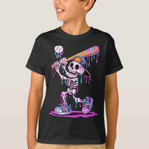 T-shirt Drôle Skeleton Baseball Halloween Costume Pour Gar