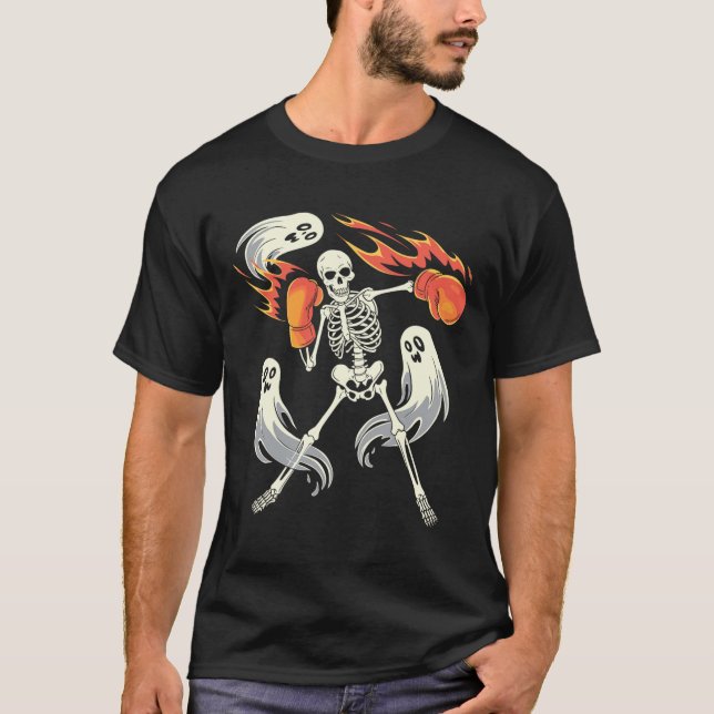 T-shirt Drôle Skeleton Boxe Halloween Éffrayant Boxe (Devant)