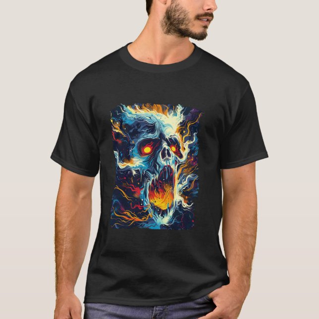T-shirt Drôle Skeleton brûlant des crânes Halloween Hommes (Devant)