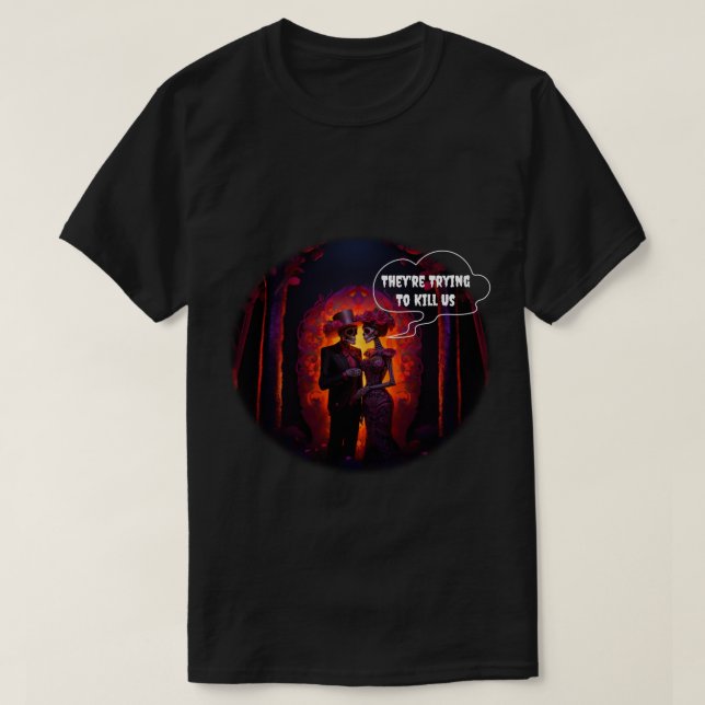 T-shirt Drôle Skeleton Couple Halloween (Design devant)