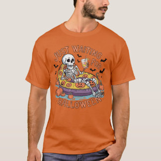 T-shirt Drôle Skeleton Halloween En Attente D'Hallowee