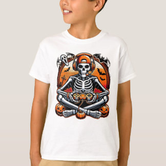 T-shirt Drôle Skeleton Halloween Gift Video Game headphon