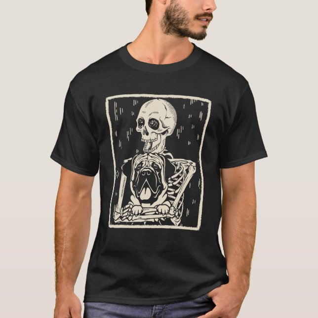 T-shirt Drôle Skeleton Hugs Anglais Mastiff Chien Hallowee (Devant)
