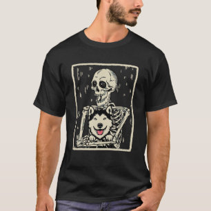 T-shirt Drôle Skeleton Hugs Sibérien Husky Chien Halloween