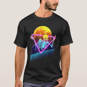 T-shirt Drôle Skeleton meme Retro 80s Vaporwave Outrun Sty
