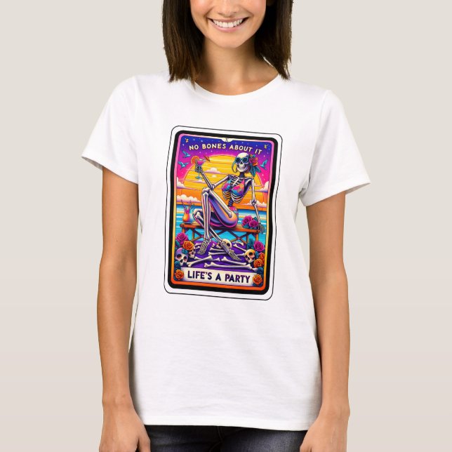 T-shirt Drôle Skeleton No Bones Lifes A Party Tarot (Devant)