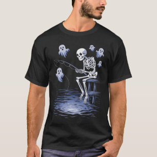 T-shirt Drôle Skeleton Pêche Amateurs Éffrayant Halloween 