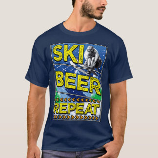 T-shirt Drôle Ski Bière Répéter Ski Boire Skieurs 1