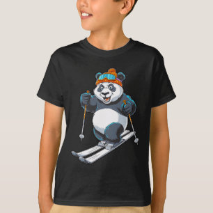 T-shirt Drôle Ski Panda Cartoon Sports d'hiver