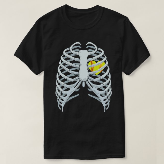 T-shirt Drôle Softball Skeleton Rib Cage Halloween Costume (Design devant)