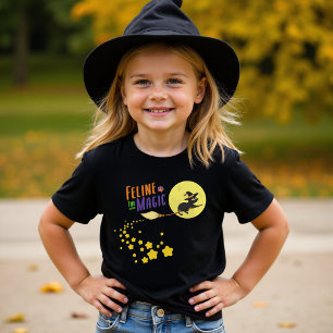 T-shirt Drôle sorcière noir chat caricature Halloween luna