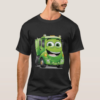 T-shirt Drôle Souriant Camion à ordures Cartoon Graphique