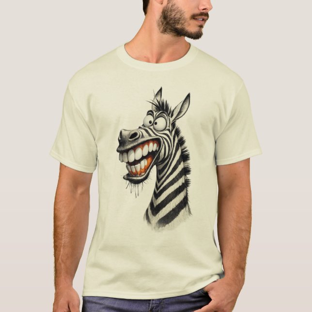 T-Shirt Drôle Sourire Zèbre – Design de Style Cart (Devant)