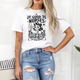 T-shirt Drôle Squelette Bon Infirmier Dire Mauvais Mots In