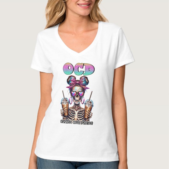 T-shirt Drôle squelette café mot art (Devant)