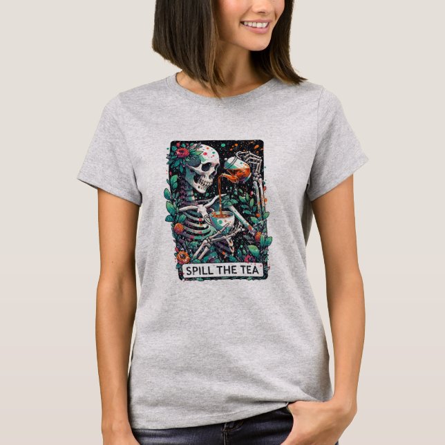 T-shirt Drôle Squelette déverser Tarot de thé dégoûté (Devant)