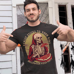 T-shirt Drôle Squelette Manger Pizza Halloween Gothique
