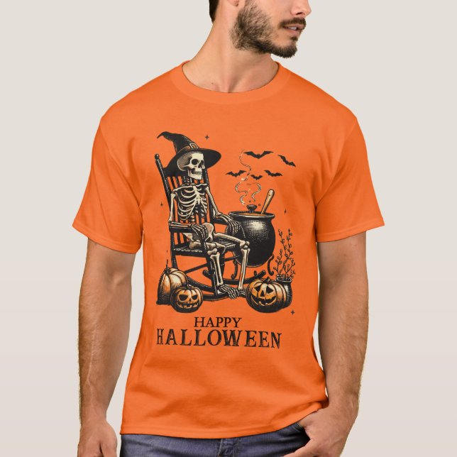 T-shirt Drôle squelette Vintage en attente d'Halloween (Devant)