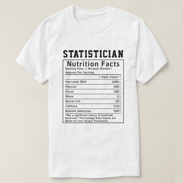 T-shirt Drôle Statisticien Faits Nutritionnels Science des (Design devant)