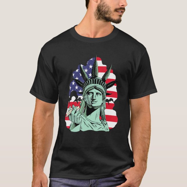 T-shirt Drôle Statue De La Liberté Fumer Patriotique Améri (Devant)