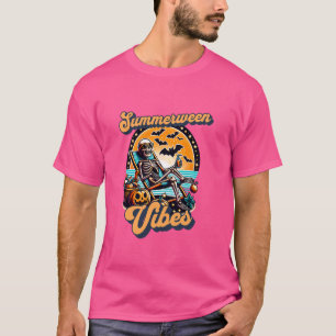 T-shirt Drôle Summerween Vibes Été Skeleton Beach Chill