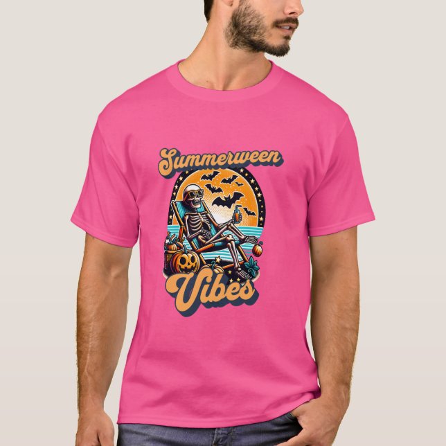 T-shirt Drôle Summerween Vibes Été Skeleton Beach Chill (Devant)