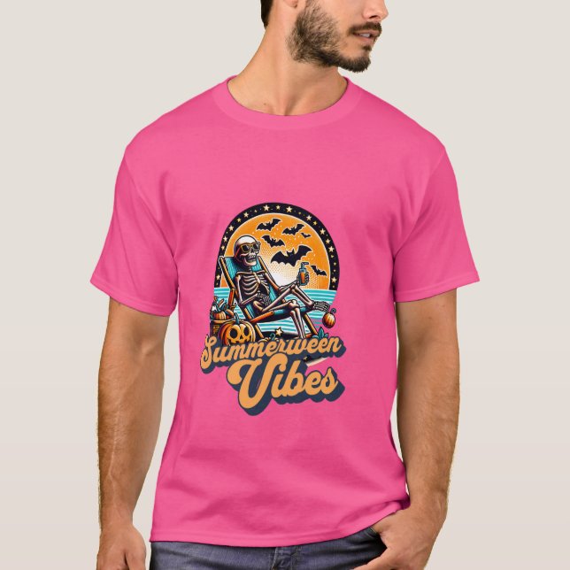 T-shirt Drôle Summerween Vibes Été Skeleton Beach Chill (Devant)