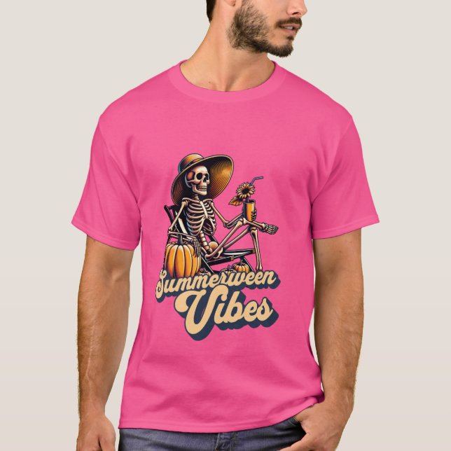 T-shirt Drôle Summerween Vibes Été Skeleton Beach Chill (Devant)