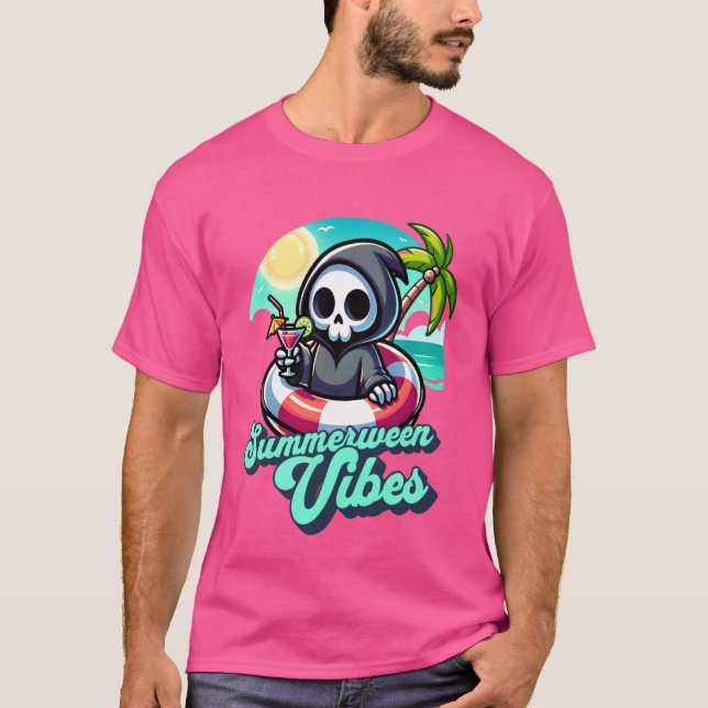 T-shirt Drôle Summerween Vibes Grim Reaper Vacances été (Devant)