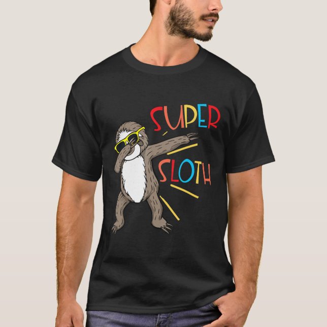 T-shirt Drôle Super Sloth Superhero Dabbing Dance Move Dab (Devant)